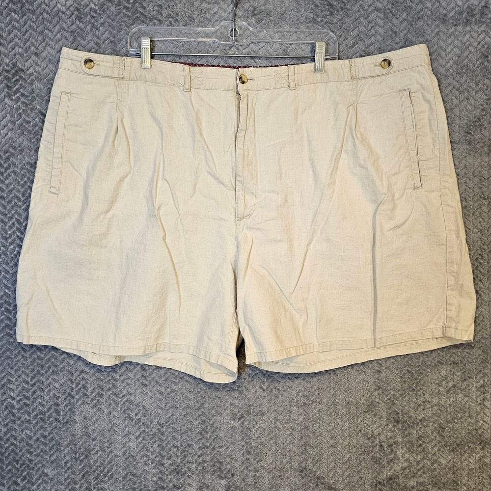 Adolfo Mens‎ Beige Linen Cotton Pleated Shorts Size 50 Tan Casual Summer Classic